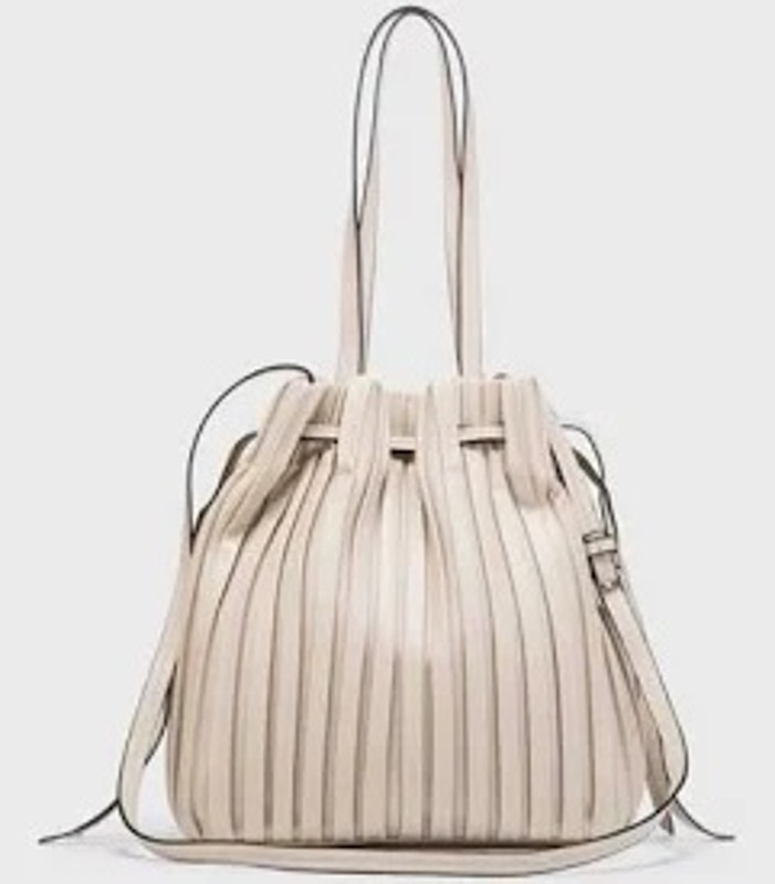 Zara Women Pleated Buckle Bag Neutral Minimalist Faux Leather Adjustable Beige